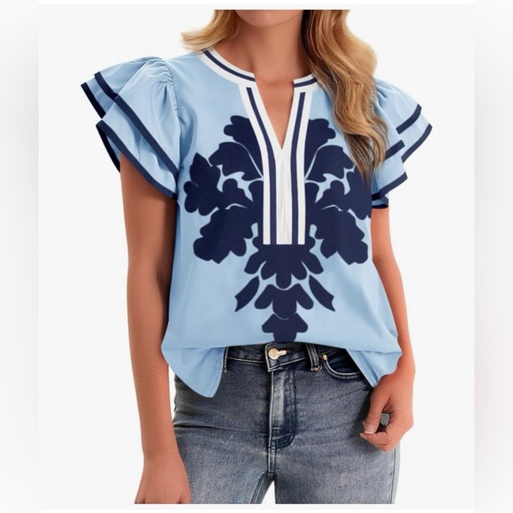 NWT Blue Ruffle Blouse-S - Picture 5 of 13